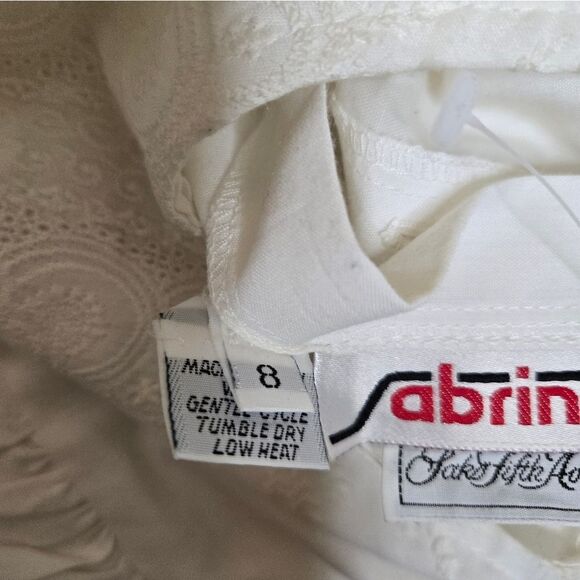 VINTAGE 80s white puff sleeve embroidered eyelet button back blouse top S - Picture 5 of 9